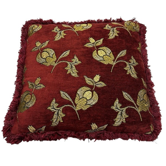 Vintage Bess Chenille Pillow Decorative Fringe Red/Gold - Picture 1 of 10